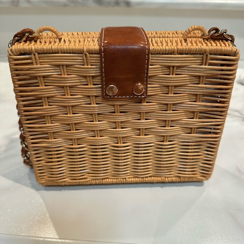 Woven Rattan Crossbody Bag with Brown Leather Trim - Picture 4 of 9